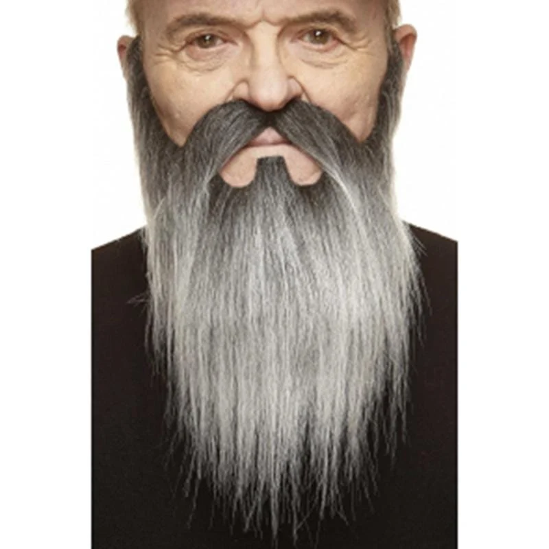 Grey mustache with long beard