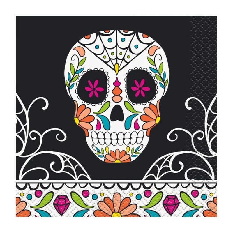 Day of the Dead Sugar Skulls beverage napkins, 24 per package
