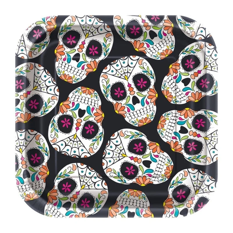 Day of the Dead Sugar Skulls paper plates 7 inches, 8 per package