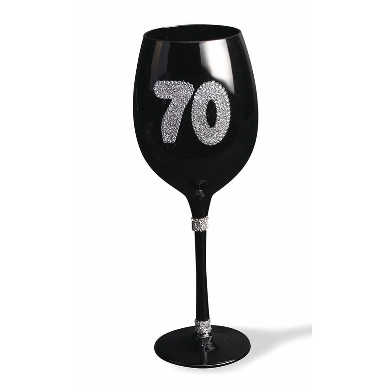 70th Birthday - Black Wine Glass