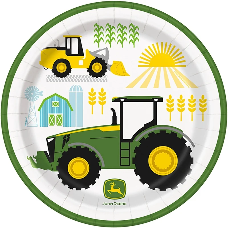 John Deere Birthday Party Large Round Lunch Paper Plates, 9 Inches, 8 Count