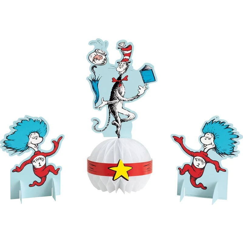 Cat In the Hat Birthday Party Paper Table Centerpiece Decorations, 3 Count
