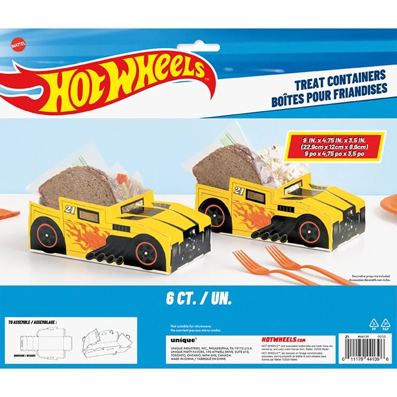 Hot Wheels Birthday Party Car Shaped Treat Boxes, 6 Count