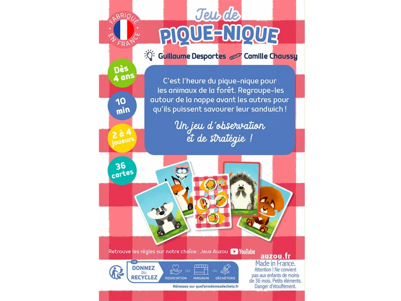 Jeu de Pique-Nique A table les animaux - Auzou