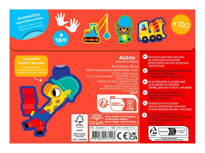 Pochette de 100 gommettes - Le Chantier - Auzou