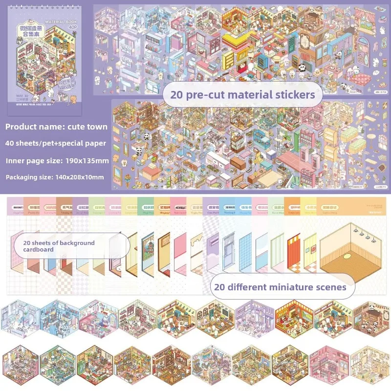 Stickers 3D Scènes Kawaii – 40 Autocollants DIY Scrapbooking