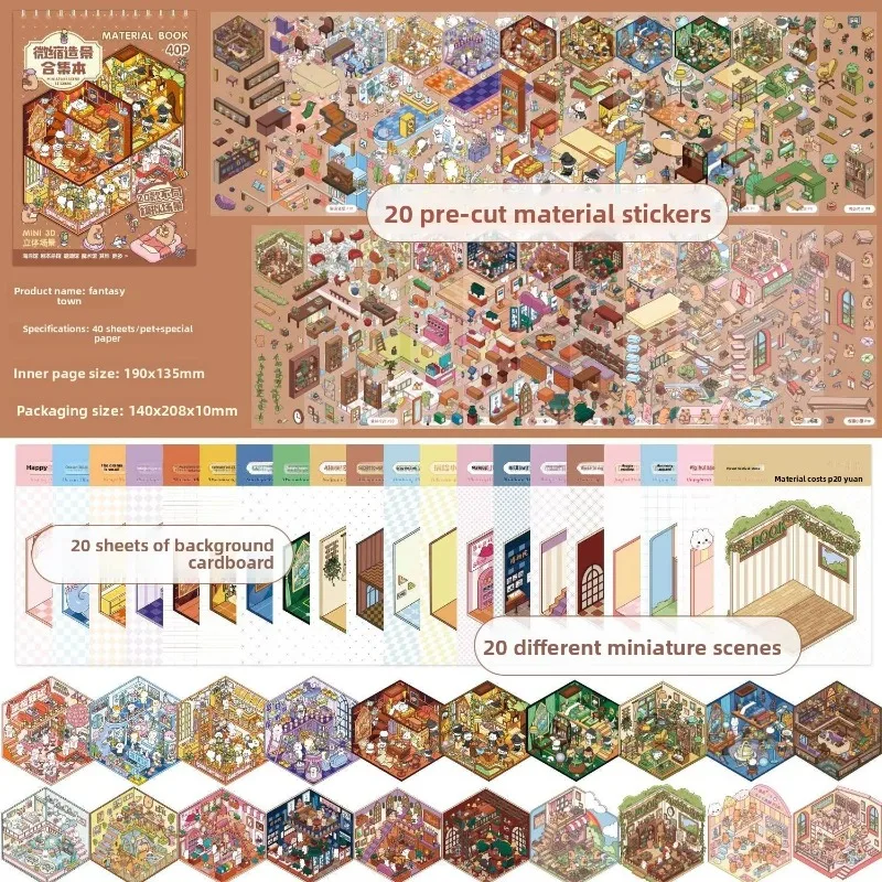 Stickers 3D Scènes Kawaii – 40 Autocollants DIY Scrapbooking