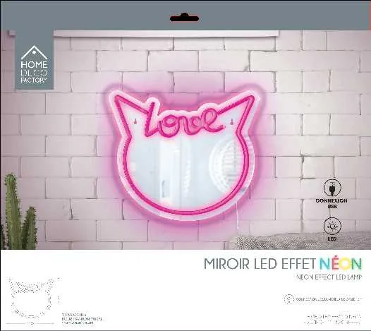 MIROIR LED EFFET NEON CHAT KAWAII
