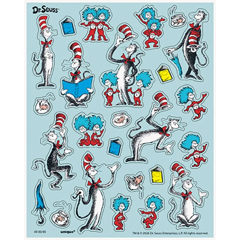 Cat In the Hat Birthday Party Sticker Sheets, 4 Count