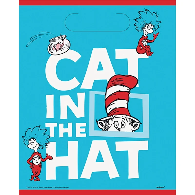Cat In the Hat Birthday Party Plastic Favour Bags, 8 Count