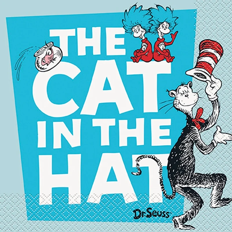 Cat In the Hat Birthday Party Small Beverage Napkins, 16 Count