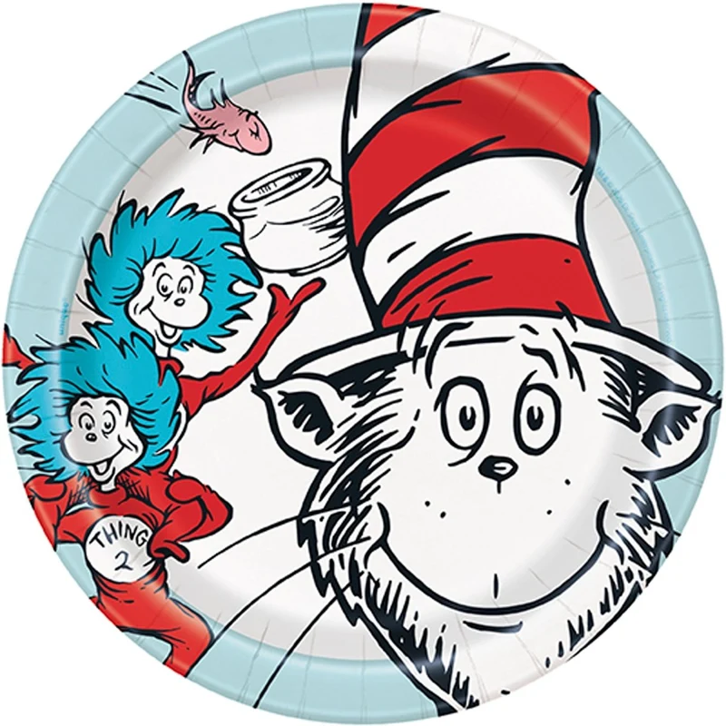 Cat In the Hat Birthday Party Small Dessert Paper Plates, 7 Inches, 8 Count