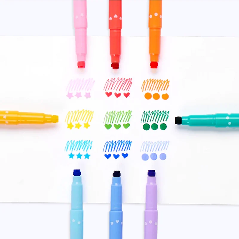 Confetti Stamp Double-Ended Markers - Set of 9