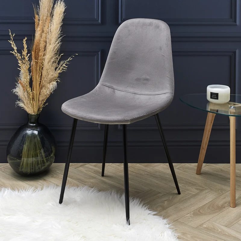 CHAISE VELOURS COTELE GIULIA GRIS - LOT DE 4