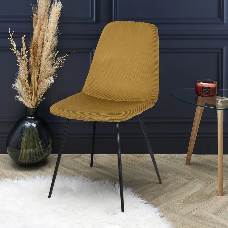 CHAISE VELOURS COTELE GIULIA JAUNE MOUTARDE - LOT DE 4