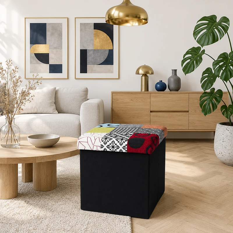 COFFRE POUF PLIABLE PATCHWORK