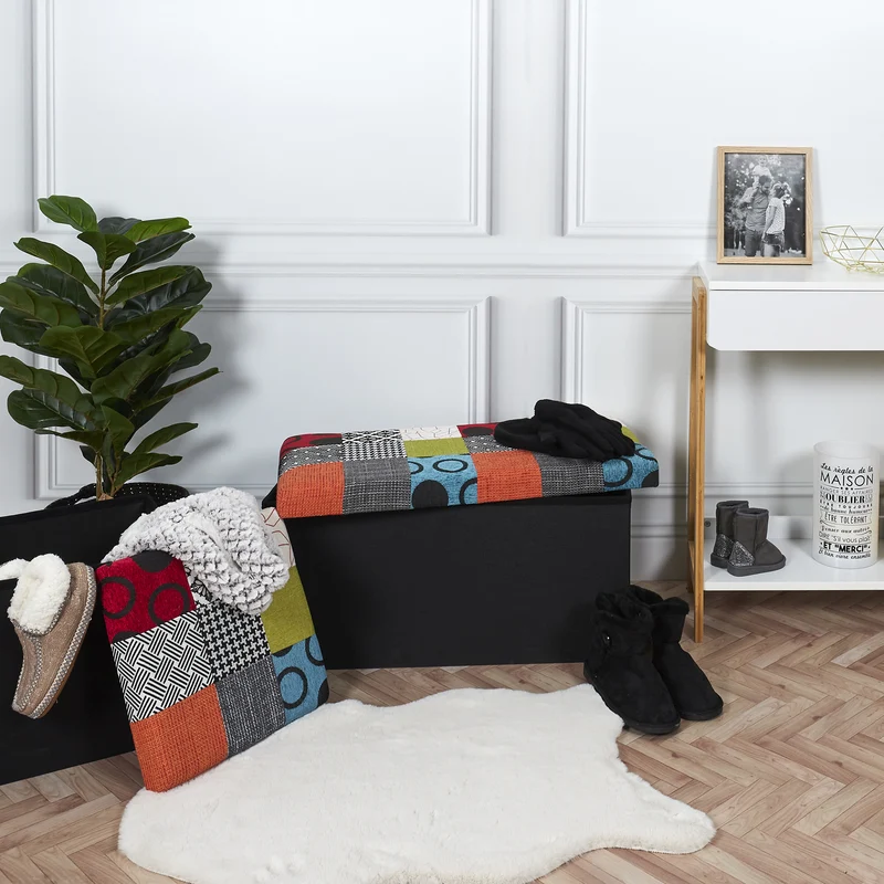 COFFRE POUF PLIABLE PATCHWORK