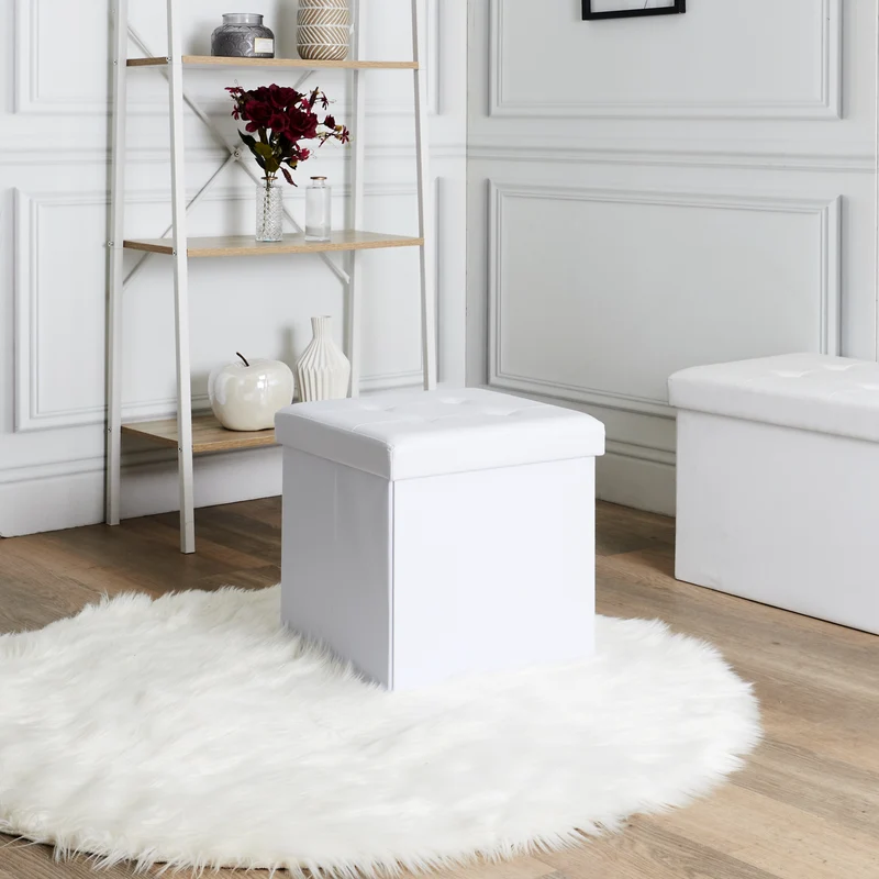 COFFRE POUF PLIABLE PU BLANC