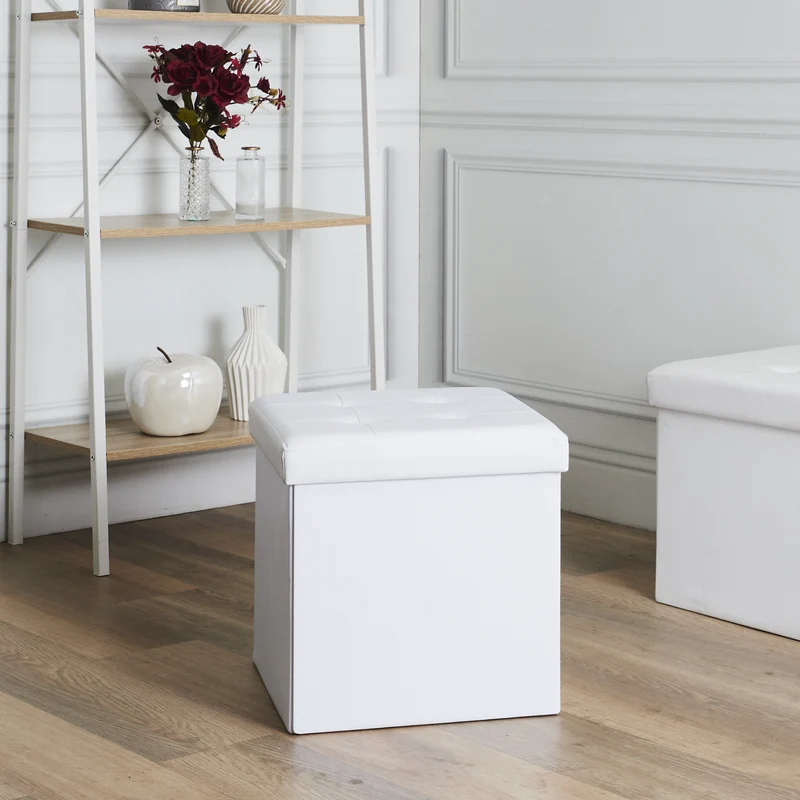 COFFRE POUF PLIABLE PU BLANC