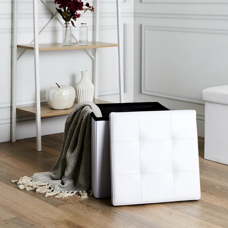 COFFRE POUF PLIABLE PU BLANC