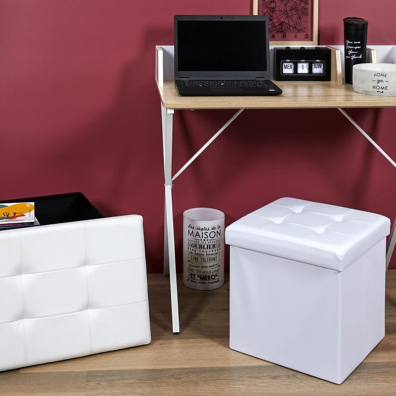 COFFRE POUF PLIABLE PU BLANC