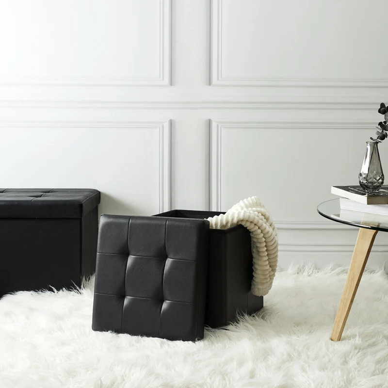 COFFRE POUF PLIABLE PU NOIR