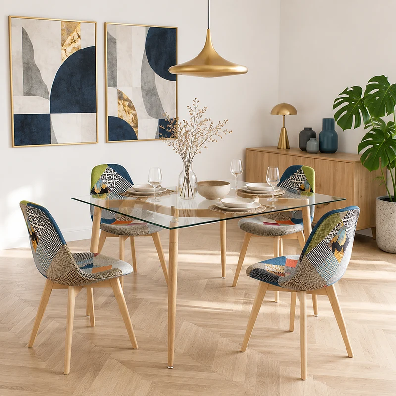 CHAISE SCANDINAVE PATCHWORK - LOT DE 4
