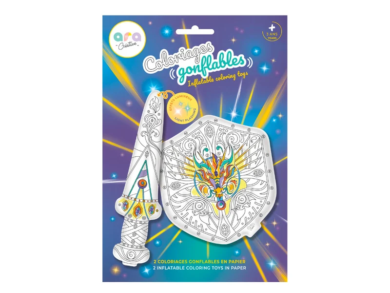 Coloriages gonflables - Epée avec led et bouclier - Ara Créative
