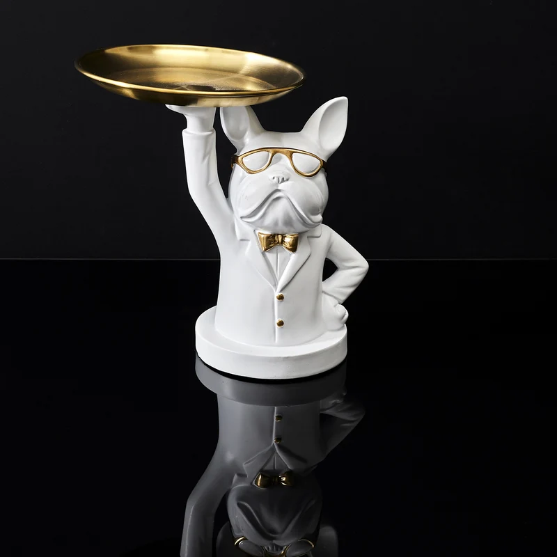 STATUE BULLDOG BLANC VIDE POCHE 23CM