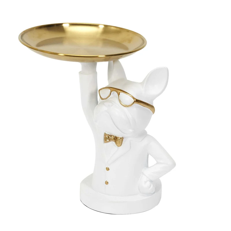 STATUE BULLDOG BLANC VIDE POCHE 23CM
