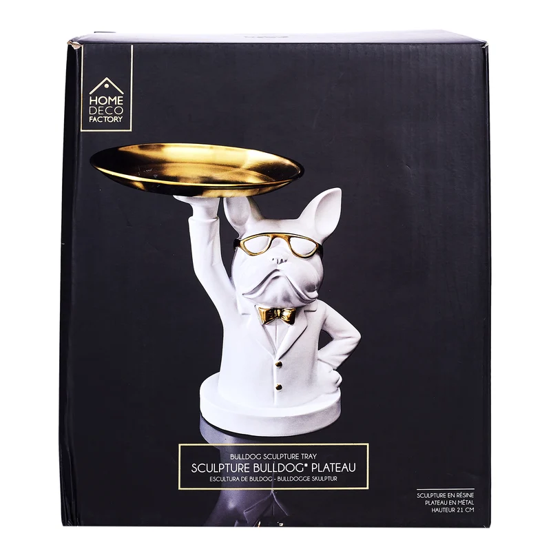 STATUE BULLDOG BLANC VIDE POCHE 23CM