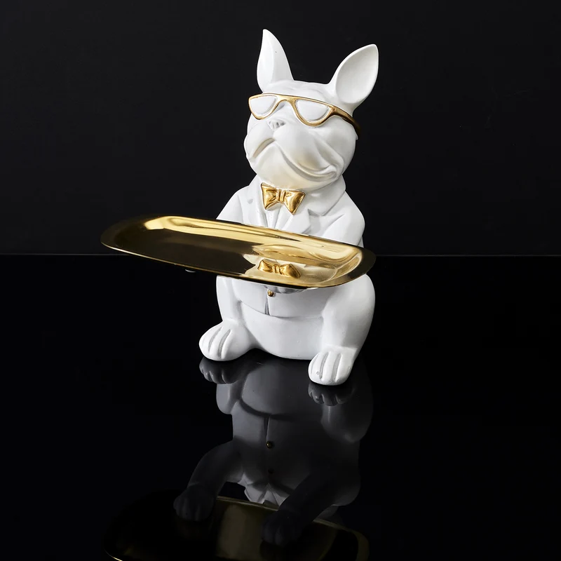 SCULPTURE DECO BULLDOG BLANC VIDE POCHE 23CM