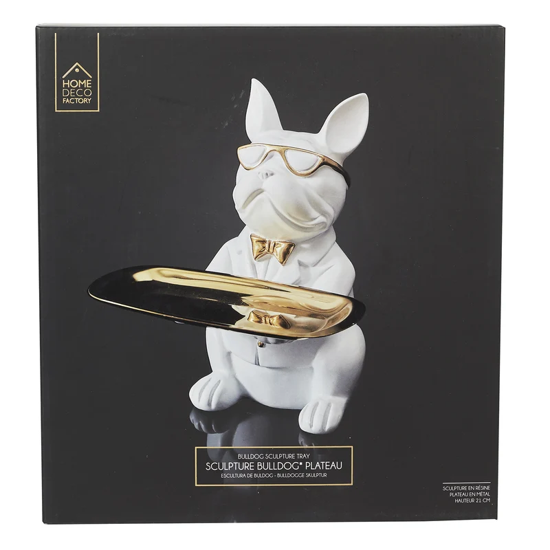 SCULPTURE DECO BULLDOG BLANC VIDE POCHE 23CM