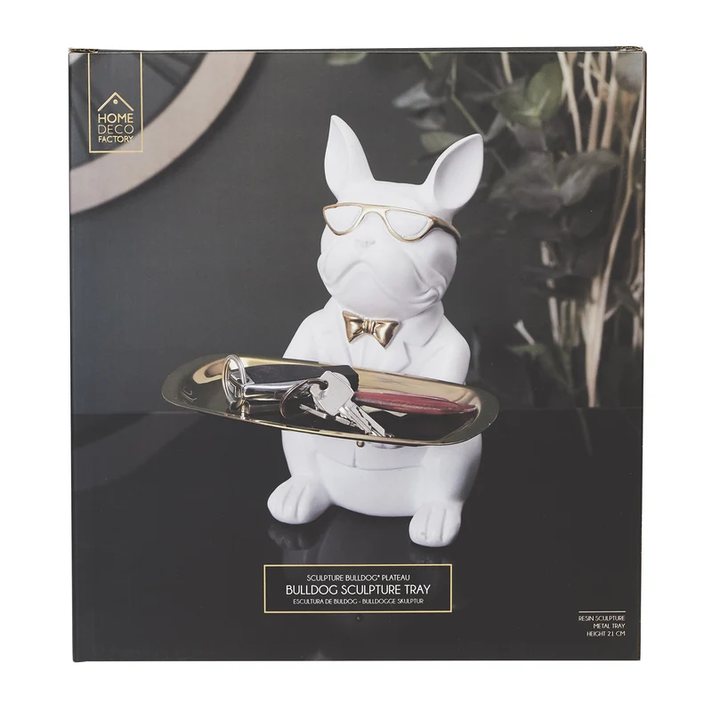 SCULPTURE DECO BULLDOG BLANC VIDE POCHE 23CM