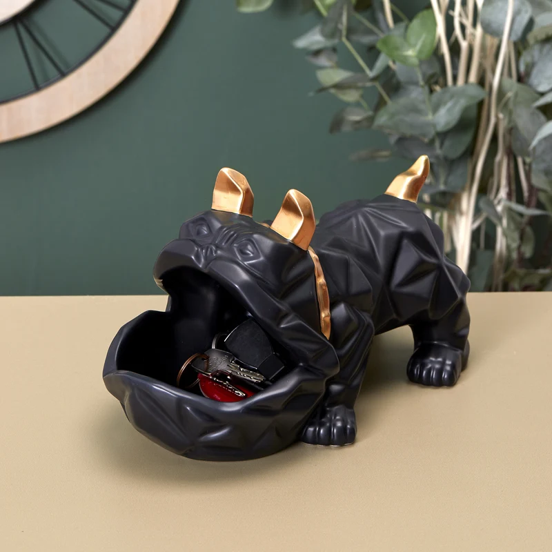 SCULPTURE CERAMIQUE BULLDOG NOIR VIDE POCHE