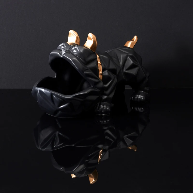SCULPTURE CERAMIQUE BULLDOG NOIR VIDE POCHE