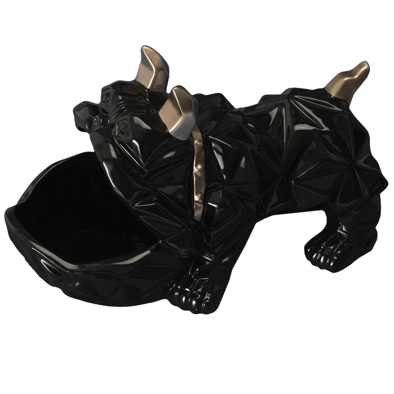 SCULPTURE CERAMIQUE BULLDOG NOIR VIDE POCHE