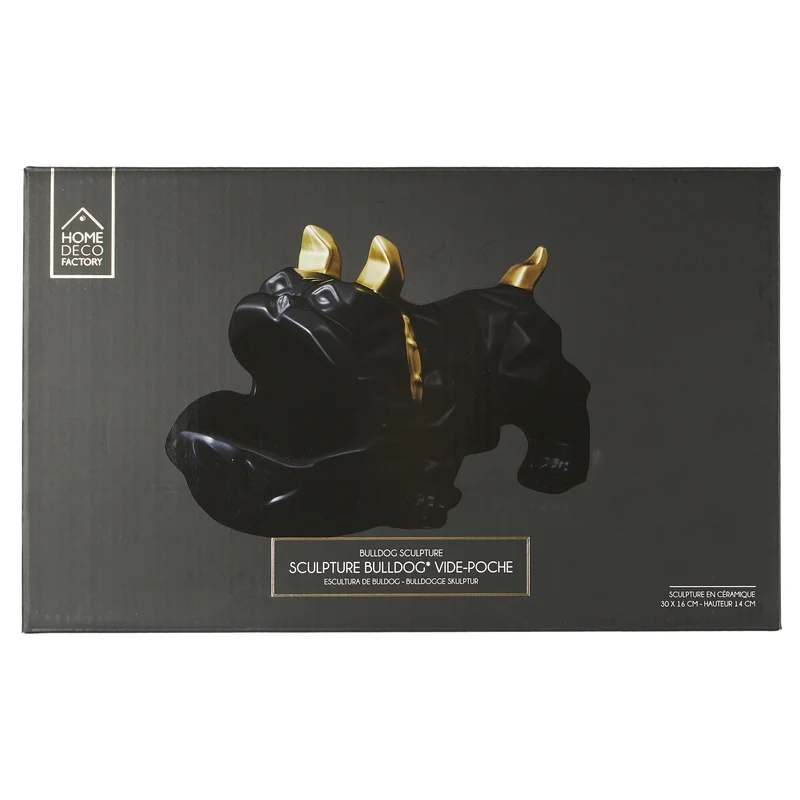SCULPTURE CERAMIQUE BULLDOG NOIR VIDE POCHE
