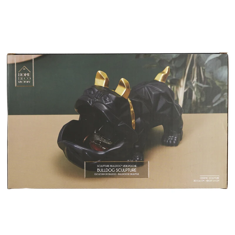SCULPTURE CERAMIQUE BULLDOG NOIR VIDE POCHE