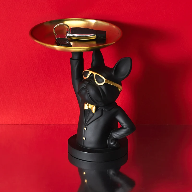 SCULPTURE DECO BULLDOG NOIR VIDE POCHE 23CM