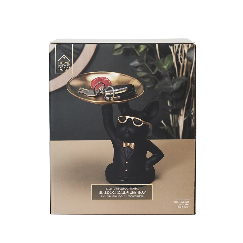 SCULPTURE DECO BULLDOG NOIR VIDE POCHE 23CM