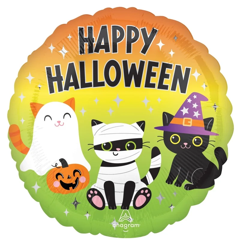 Purr-Fect Party Black Cat Mylar Foil Balloon, 18 Inches, 1 Count