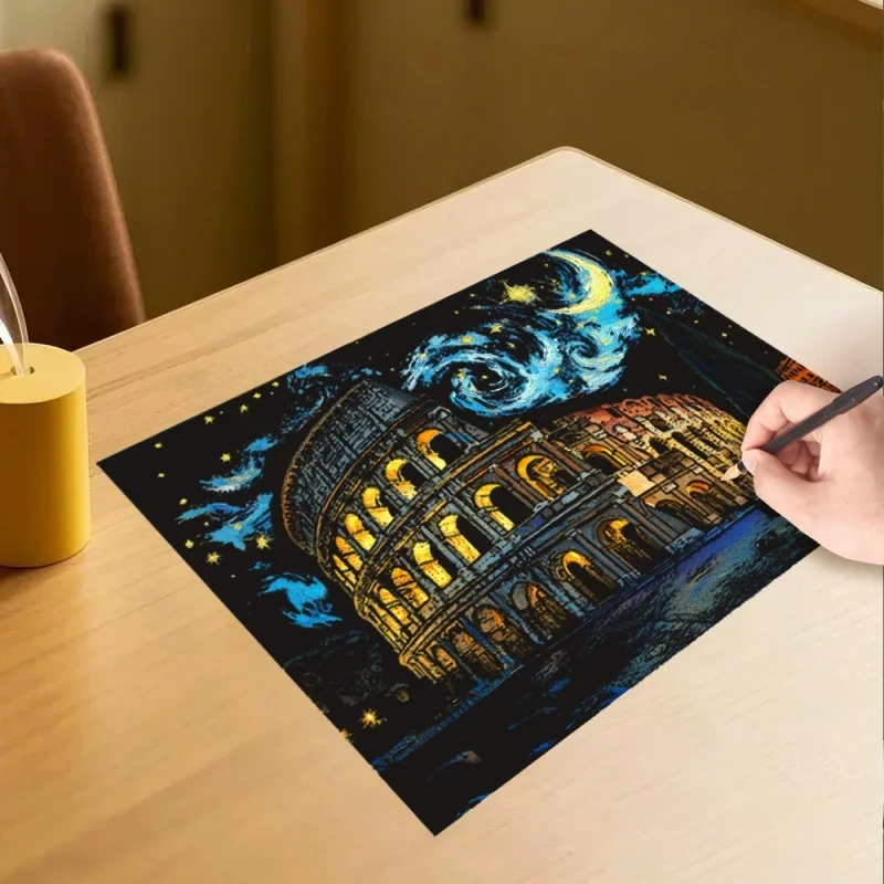 Kit Scratch Art City Night 4 Tableaux Créatifs Anti-Stress