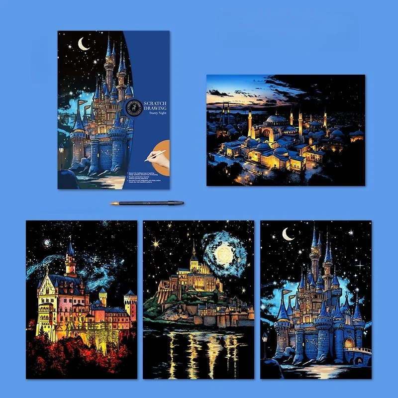 Kit Scratch Art City Night 4 Tableaux Créatifs Anti-Stress