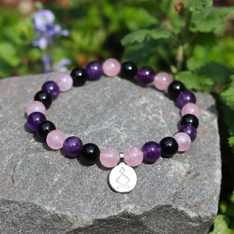 Bracelet Quartz Rose Améthyste et Onyx Noir
