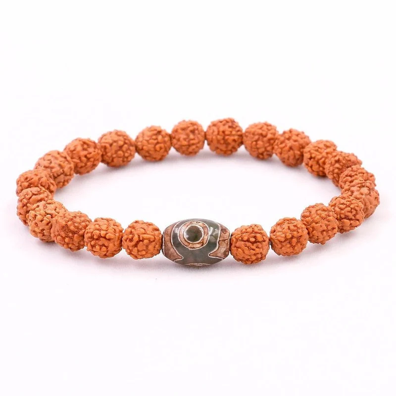 Bracelet en graines de Rudraksha naturelles et œil de Dzi