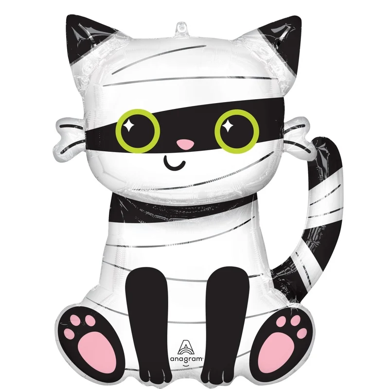 Purr-Fect Party Mummy Black Cat Supershape Mylar Foil Balloon, 22 Inches, 1 Count