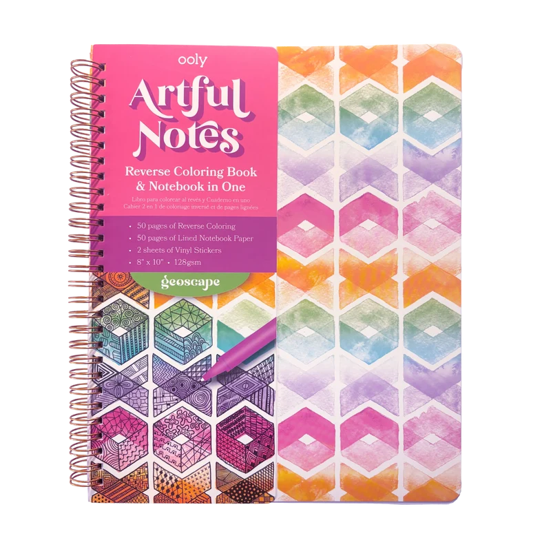 OOLY Artful Notes Geoscape Reverse Coloring Notebook 100 Pages