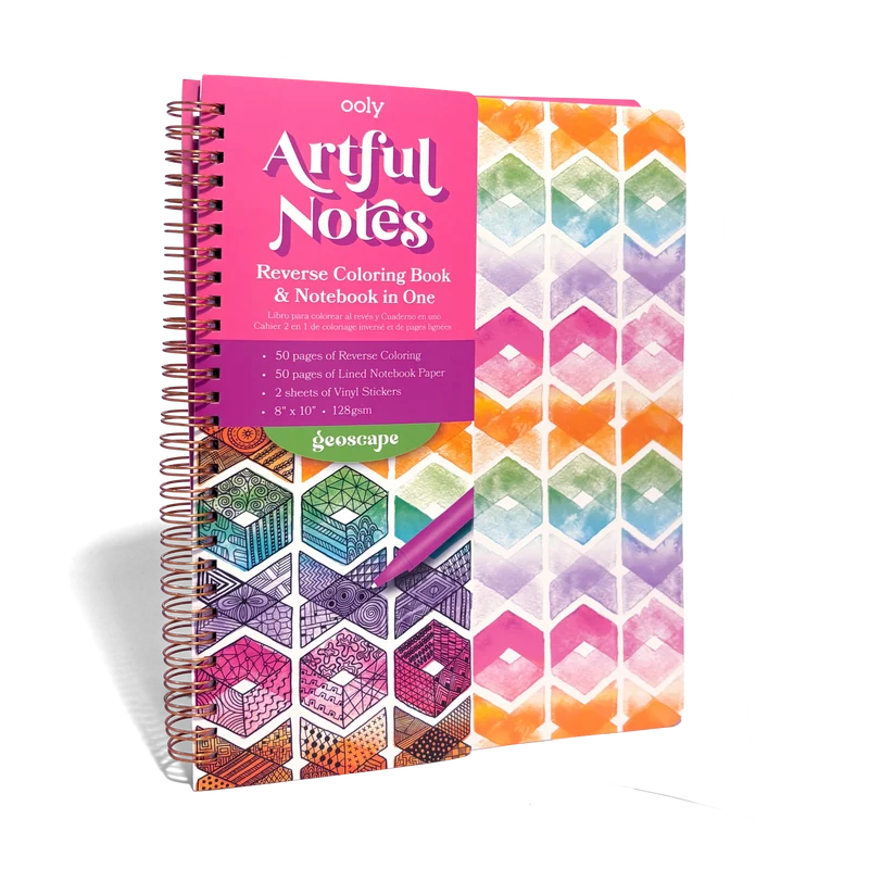 OOLY Artful Notes Geoscape Reverse Coloring Notebook 100 Pages
