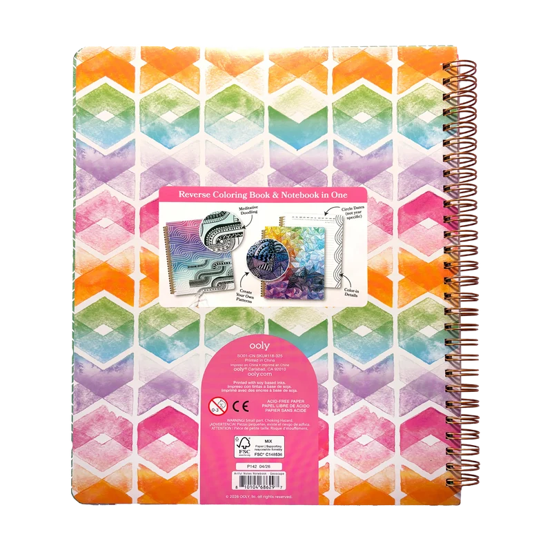 OOLY Artful Notes Geoscape Reverse Coloring Notebook 100 Pages